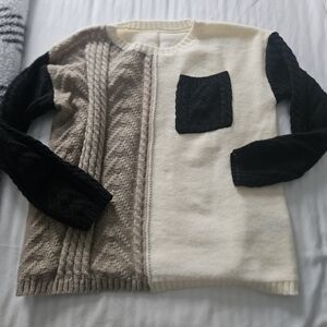 Elegant Two-Tone Cable Knit Sweater